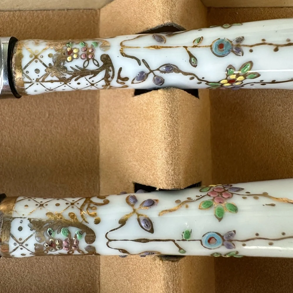 Vintage Porcelain 6 Knife Set by A.E. Lewis Made in Sheffield, England, VGUC Box